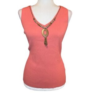 Tank top with beaded neckline